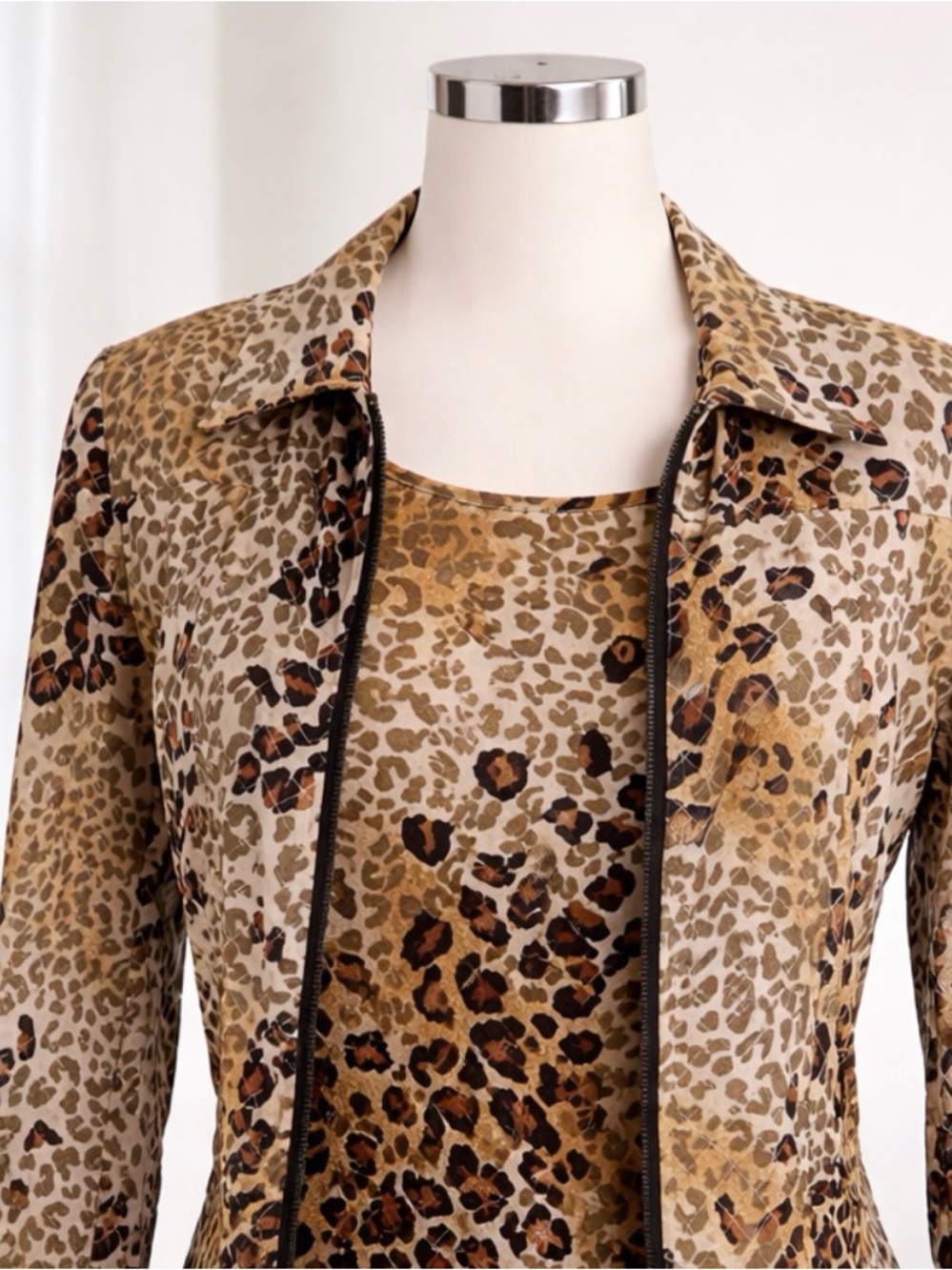 Cheetah Print Jacket & Cami Set Silk Quilted Sz S Dorman Mob Wife - Picture 5 of 10